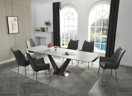 ESF Furniture - 9188 Dining Table with 1218 Swivel Dark Grey Chairs - 9188-1218-6GREYCHAIR ESF Furniture