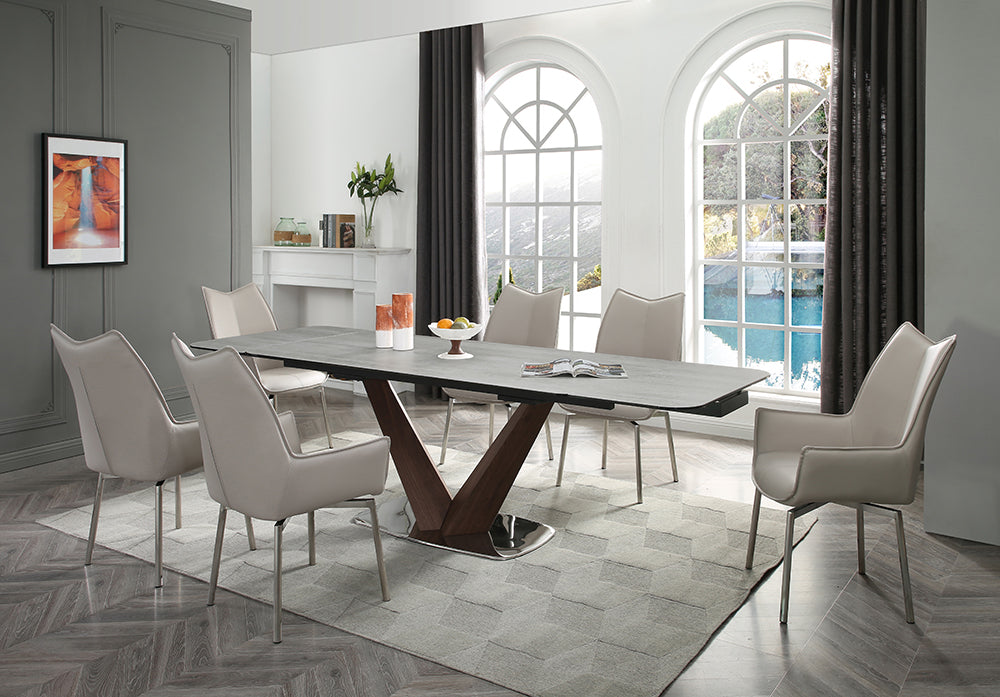 ESF Furniture - 9188 Dining Table with 1218 Swivel Grey Taupe Chairs - 9188-1218-5SET ESF Furniture