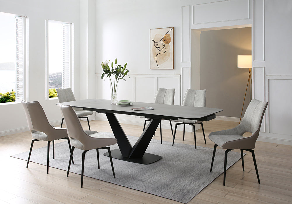 ESF Furniture - 9189 Dining Table with 1239 Swivel Beige Chairs - 9189-1239-8CHAIR ESF Furniture