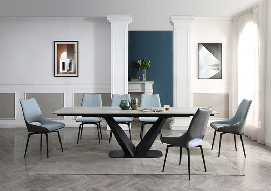 ESF Furniture - 9189 Dining Table with 1239 Swivel Blue Chairs - 9189-1239-4BLUECHAIR ESF Furniture