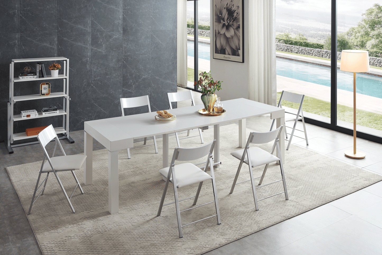 ESF Furniture - Extravaganza 7 Piece Dining Table Set 2241 Table Transformer with 3332 Chairs in Mat - 2241-3332 ESF Furniture