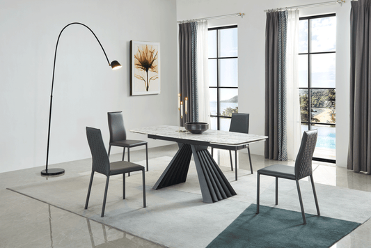 ESF Furniture - Extravaganza 152 Marble Dining Table with 196 Grey Chairs - 152DININGTABLE-196-4CHAIR ESF Furniture