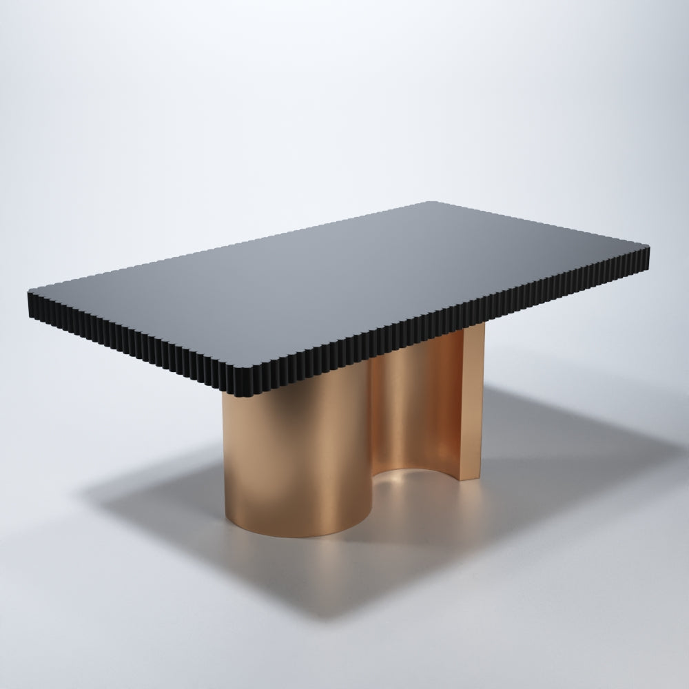 ESF Furniture - Wave Dining table with 2 Ext. in Matt Gold - WAVETABLEGREY ESF Furniture