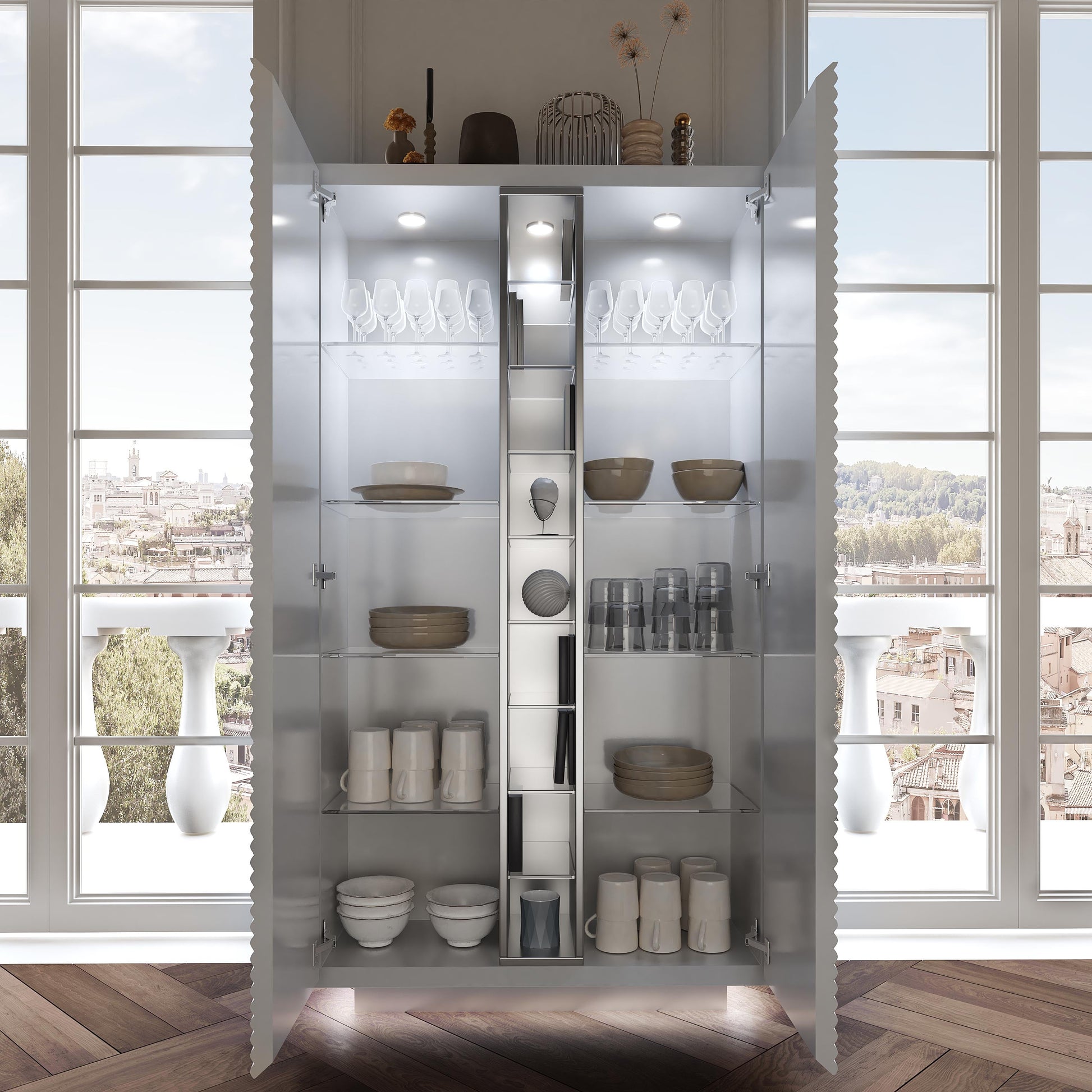 ESF Furniture - Wave 2 Door China with Light in White Matt - WAVECHINAWHITE ESF Furniture