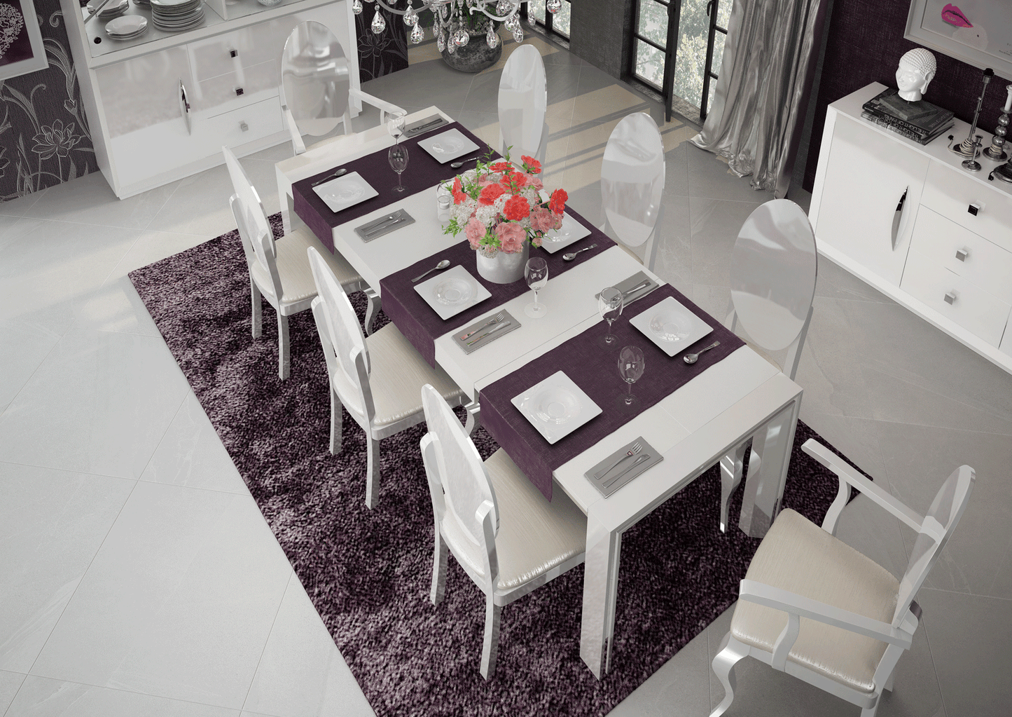 ESF Furniture - Carmen White Dining Table with Extension - CARMENTABLEWHITE ESF Furniture