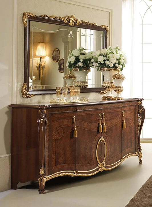 Donatello Traditional Luxury 4 Door Buffet Made in Italy in Walnut Glossy by ESF Furniture ESF Furniture