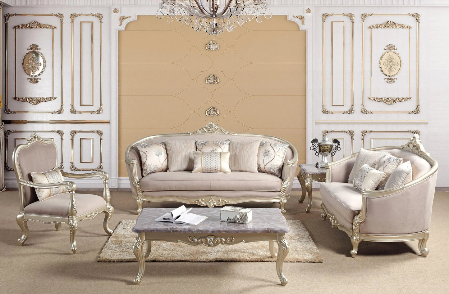 Elanor Traditional Sofa and Loveseat in Champagne Wood Finish by Cosmos Furniture Cosmos Furniture