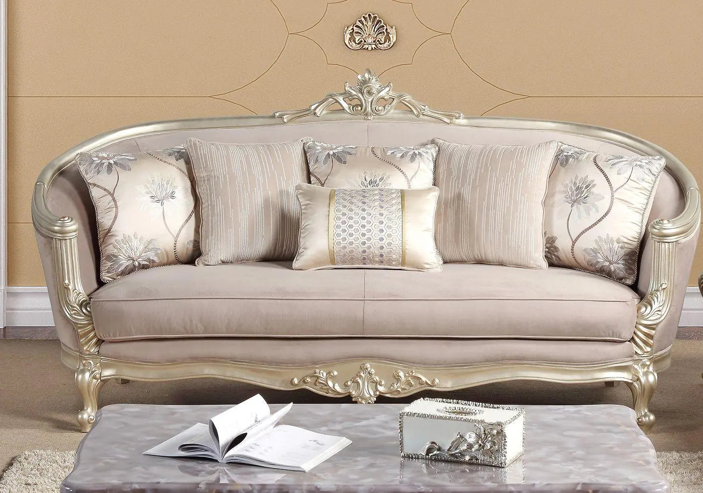 Elanor Traditional Sofa and Loveseat in Champagne Wood Finish by Cosmos Furniture Cosmos Furniture