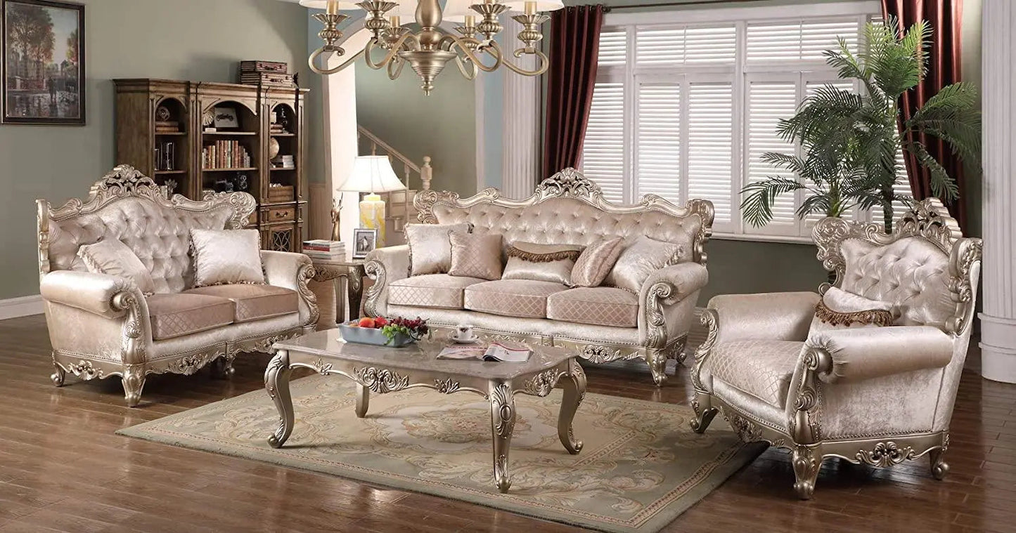 Emily Transitional Sofa and Loveseat in Beige Wood Finish by Cosmos Furniture Cosmos Furniture