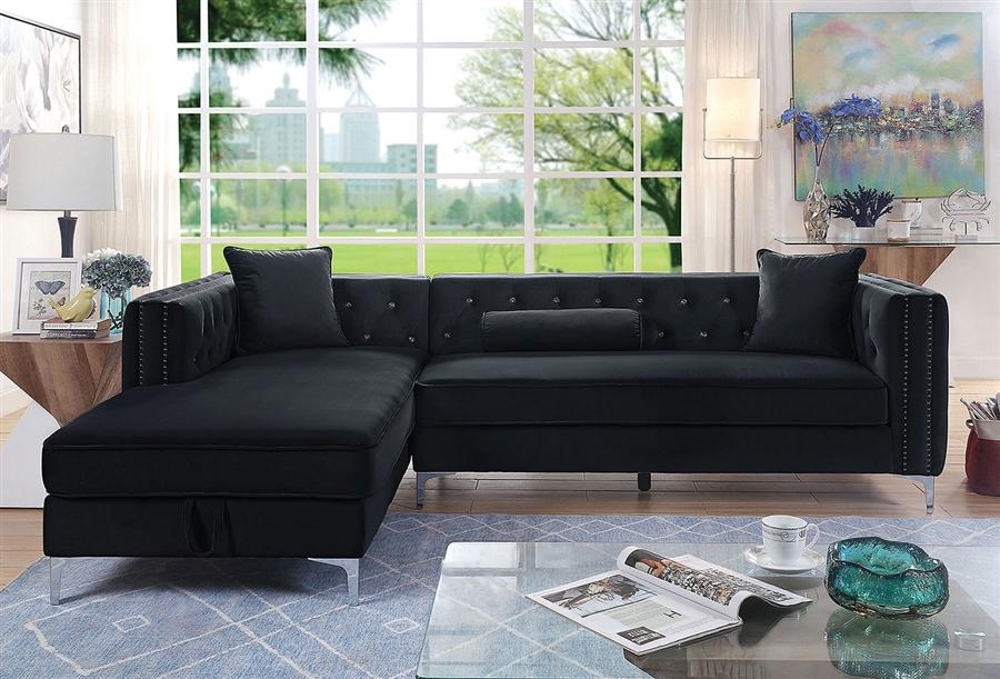 Amie Glam Black Sectional w/ Storage FOA East