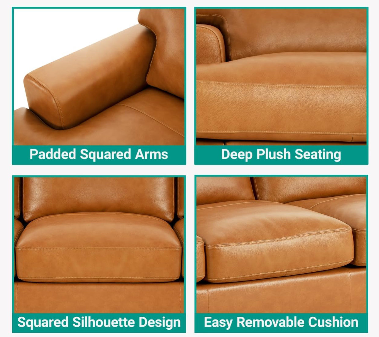 Genuine 3pc Cognac Leather (SOFA,LOVE SEAT & CHAIR) Premium Down Filled Cushions House to Home Furnishings LLC