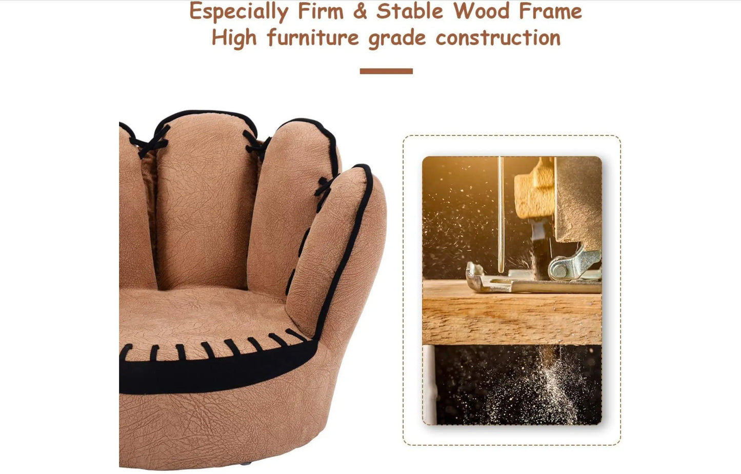 All Star Baseball: Brown Glove Chair, Detailed Glove Stitching Kids Chair ACME East