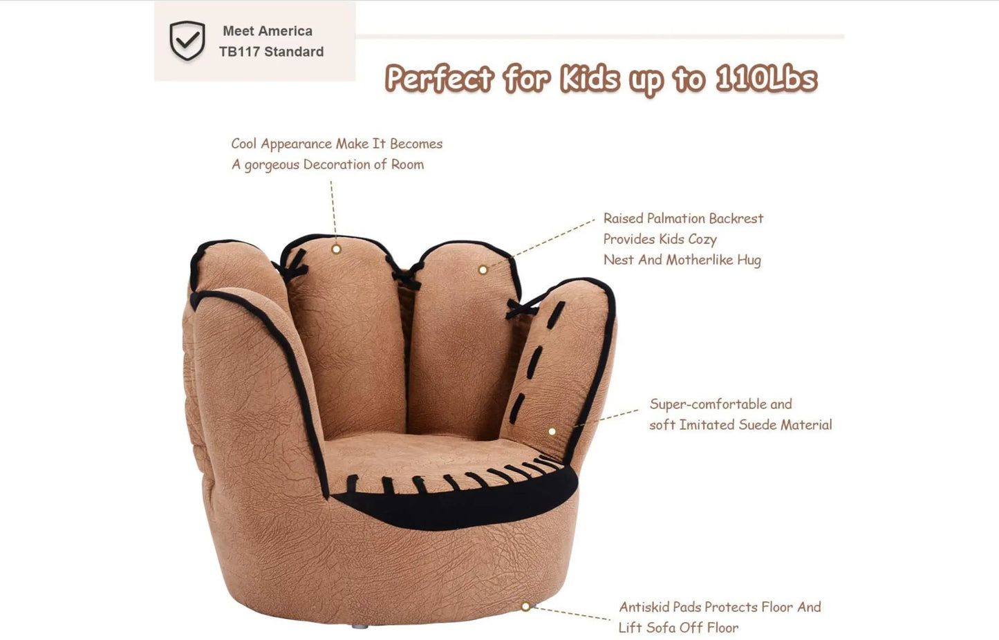 All Star Baseball: Brown Glove Chair, Detailed Glove Stitching Kids Chair ACME East