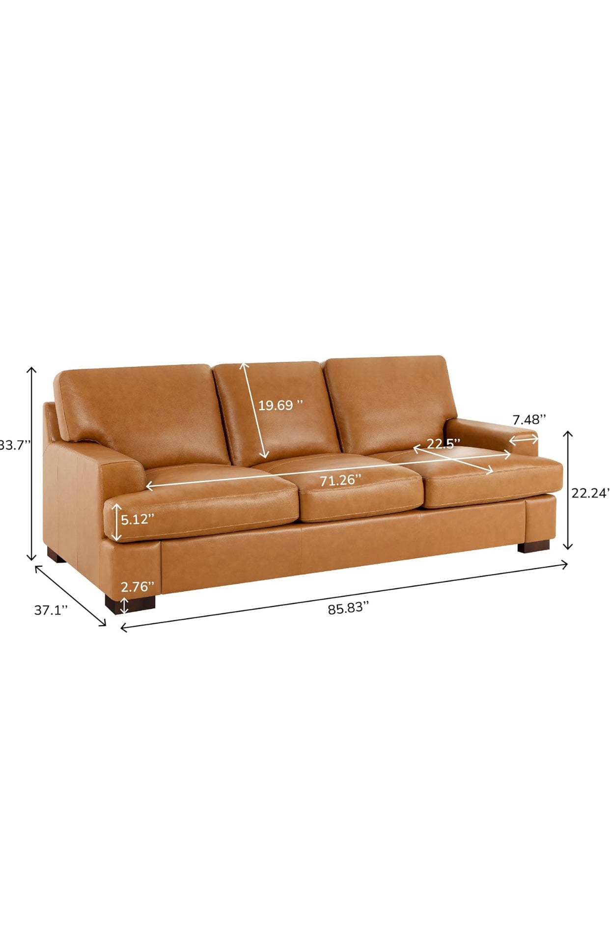 Genuine Cognac Leather (Sofa) Premium Luxurious Comfort Down Filled Cushions House to Home Furnishings LLC