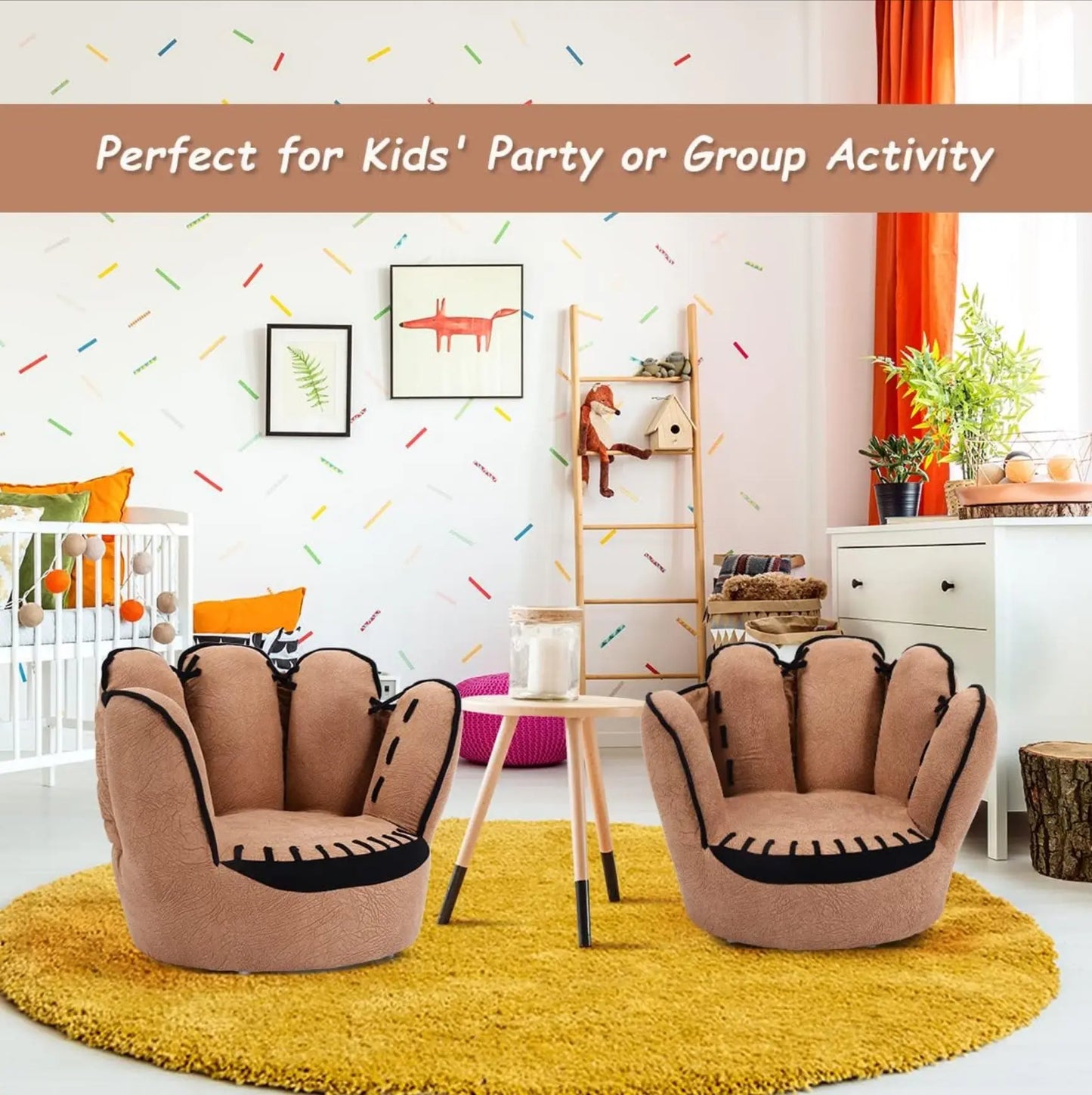 All Star Baseball: Brown Glove Chair, Detailed Glove Stitching Kids Chair ACME East