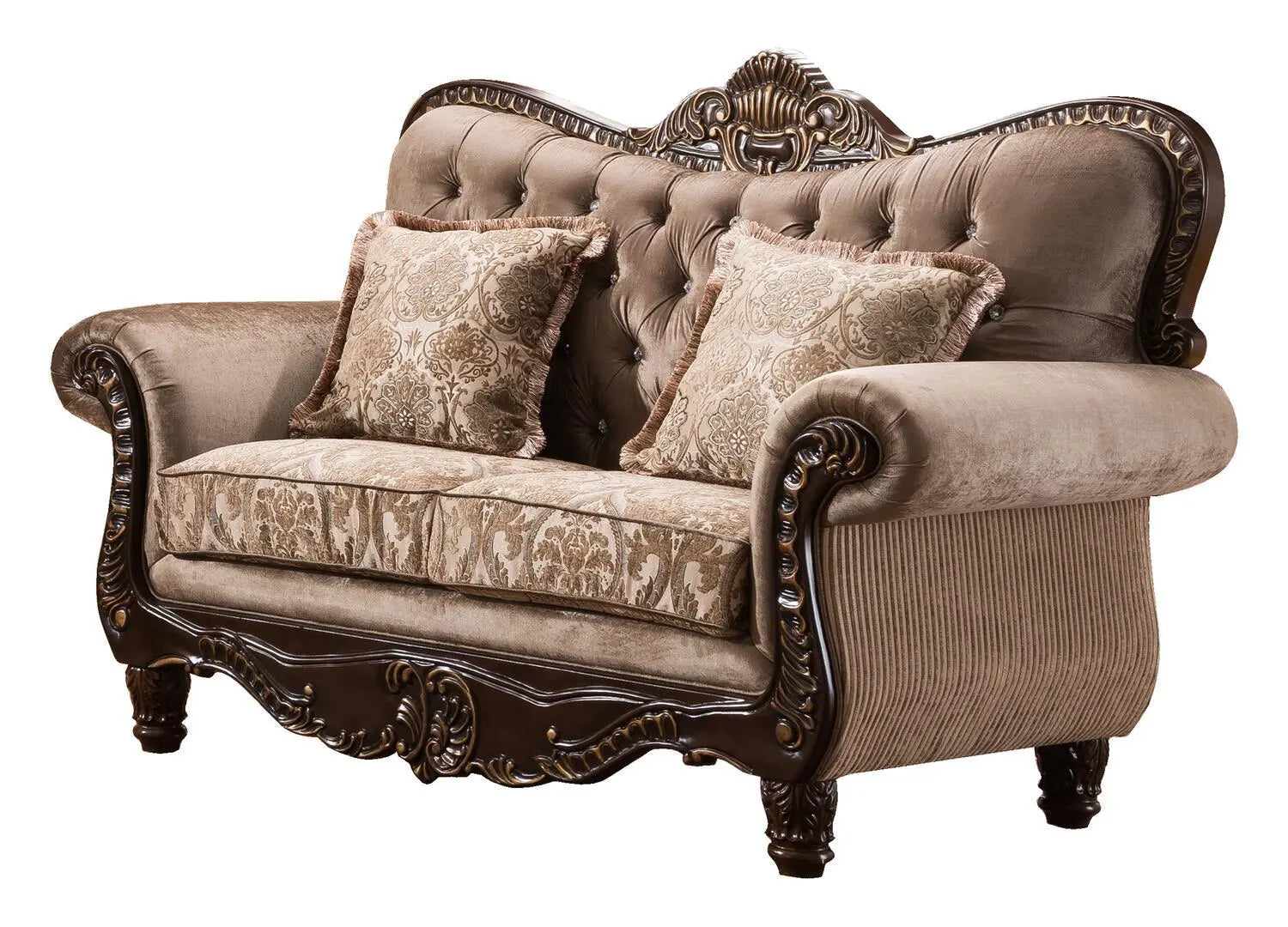 Giana Traditional Sofa and Loveseat in Cherry Wood Finish by Cosmos Furniture Cosmos Furniture