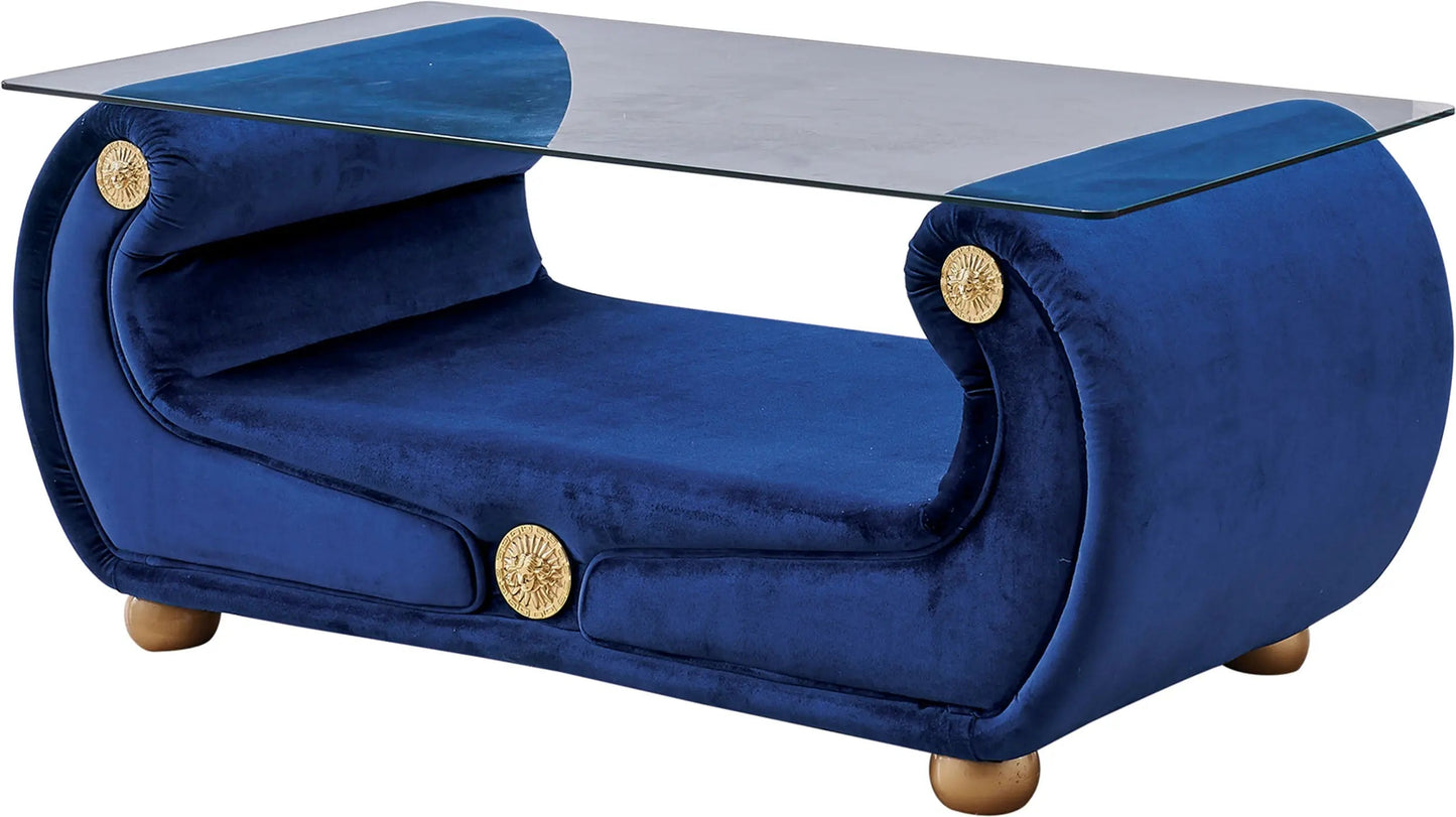 Giza Contemporary Sofa and Loveseat in Luxury Dark Blue Velour Color by ESF Furniture ESF Furniture