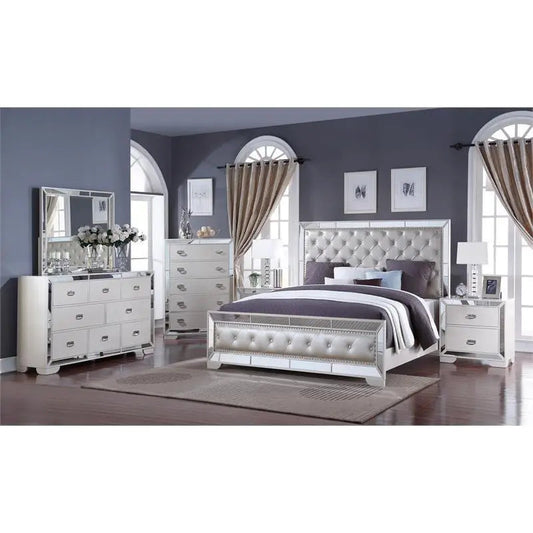 Gloria 6Pc Contemporary Bedroom Set in White Finish by Cosmos Furniture Cosmos Furniture