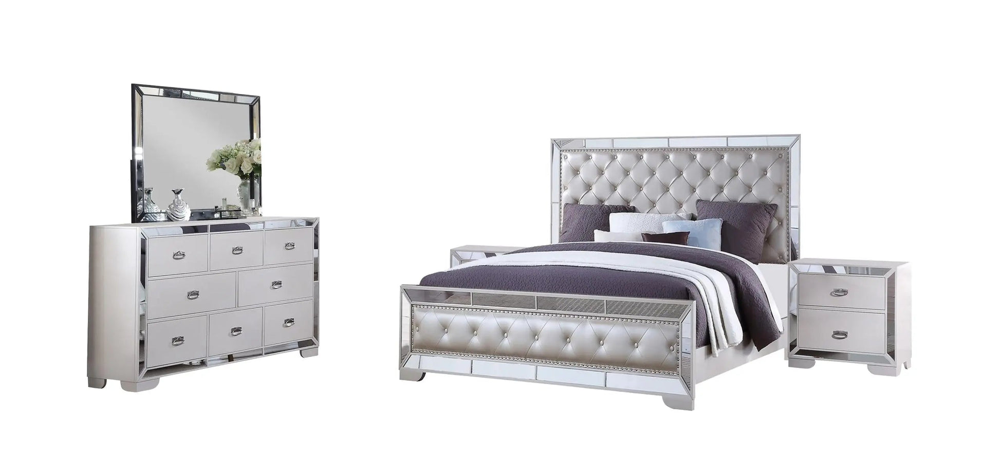 Gloria 6Pc Contemporary Bedroom Set in White Finish by Cosmos Furniture Cosmos Furniture