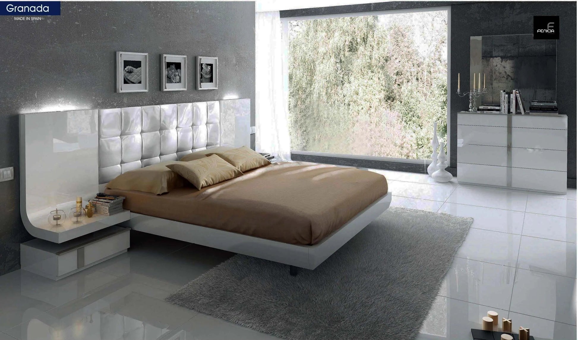 Granada Contemporary Bedroom Set in Glossy White Finish by ESF Furniture ESF Furniture