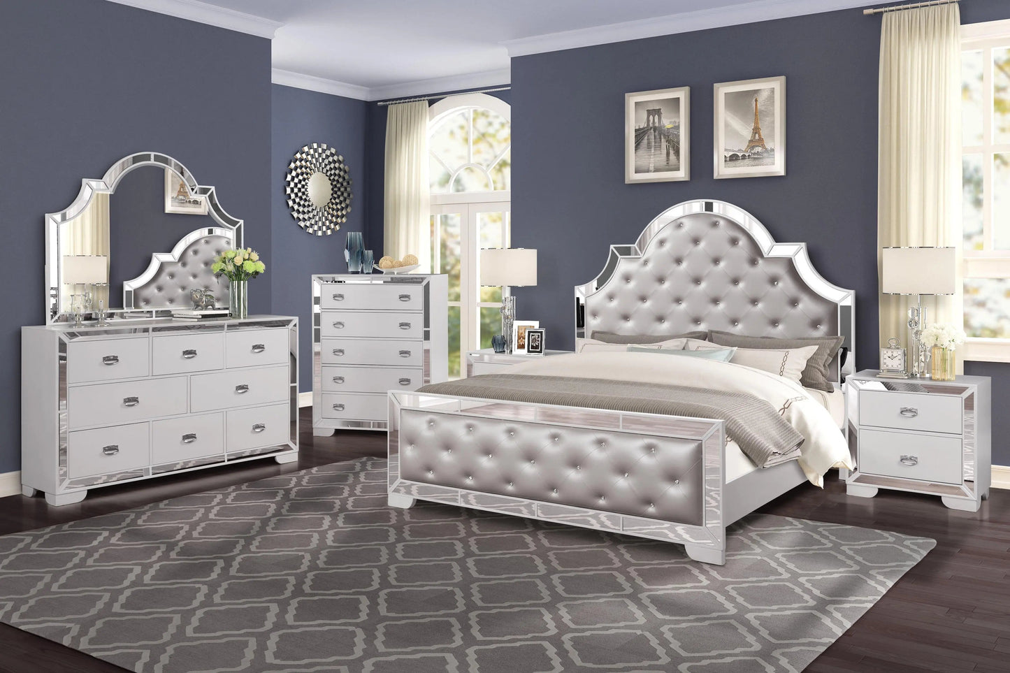 Grand Gloria 6Pc Contemporary Bedroom Set in White Finish by Cosmos Furniture Cosmos Furniture