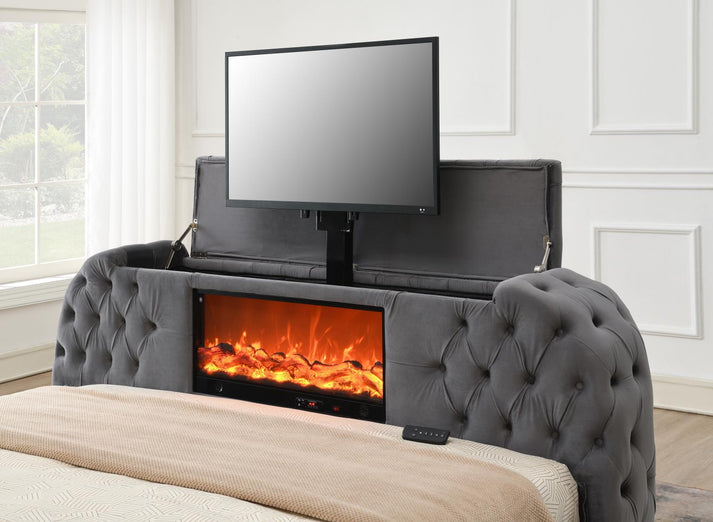 LUXOR VELVET 🔥 FIREPLACE 🔥Bed with Power Lift TV 📺 🔊BLUETOOTH SPEAKER ...