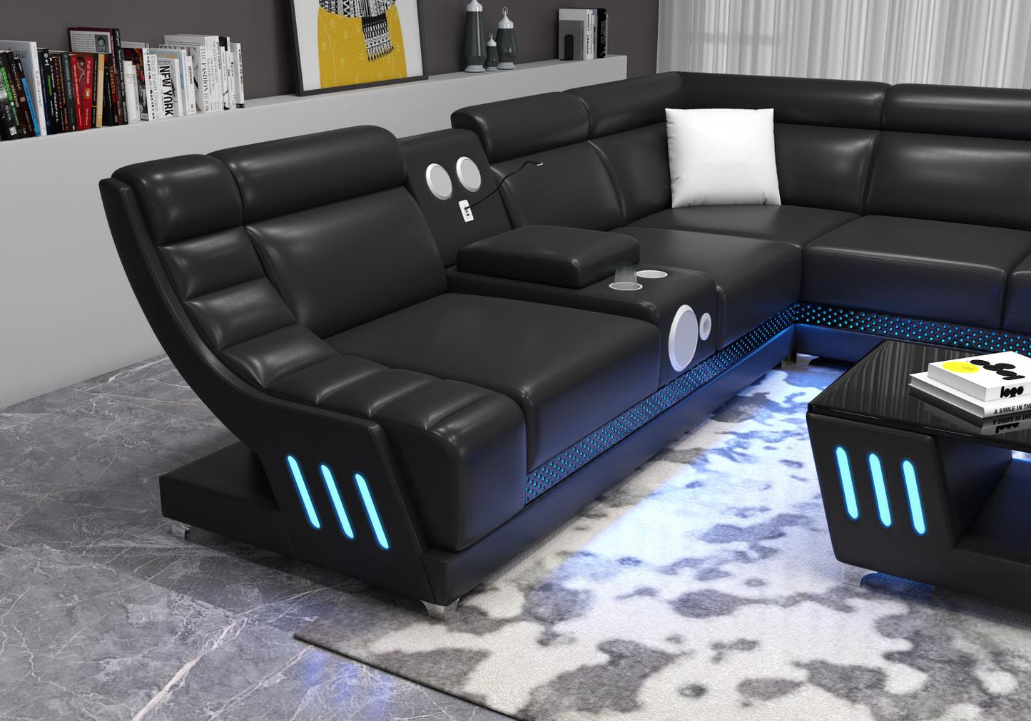 VISCOTTI 🔊“Bluetooth Speaker” 🔊Home Theater Sectional Sofa with LED LIGHTING 💡 & USB 🔌Charging Ports 🔌 Titanic