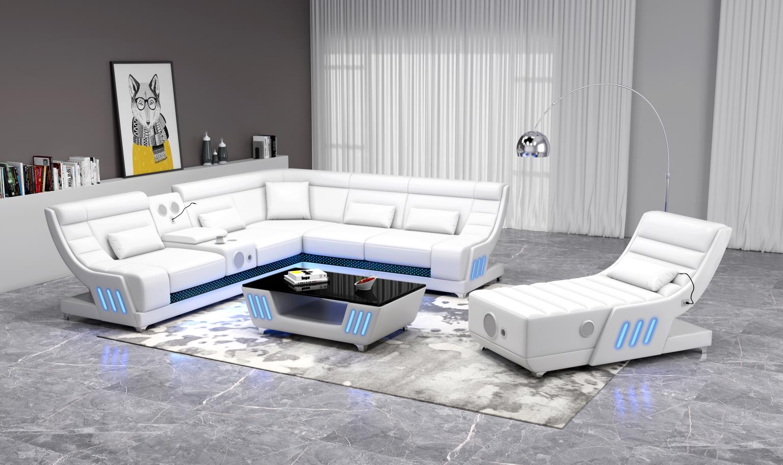 VISCOTTI 🔊“Bluetooth Speaker” 🔊Home Theater Sectional Sofa with LED LIGHTING 💡 & USB 🔌Charging Ports 🔌 Titanic