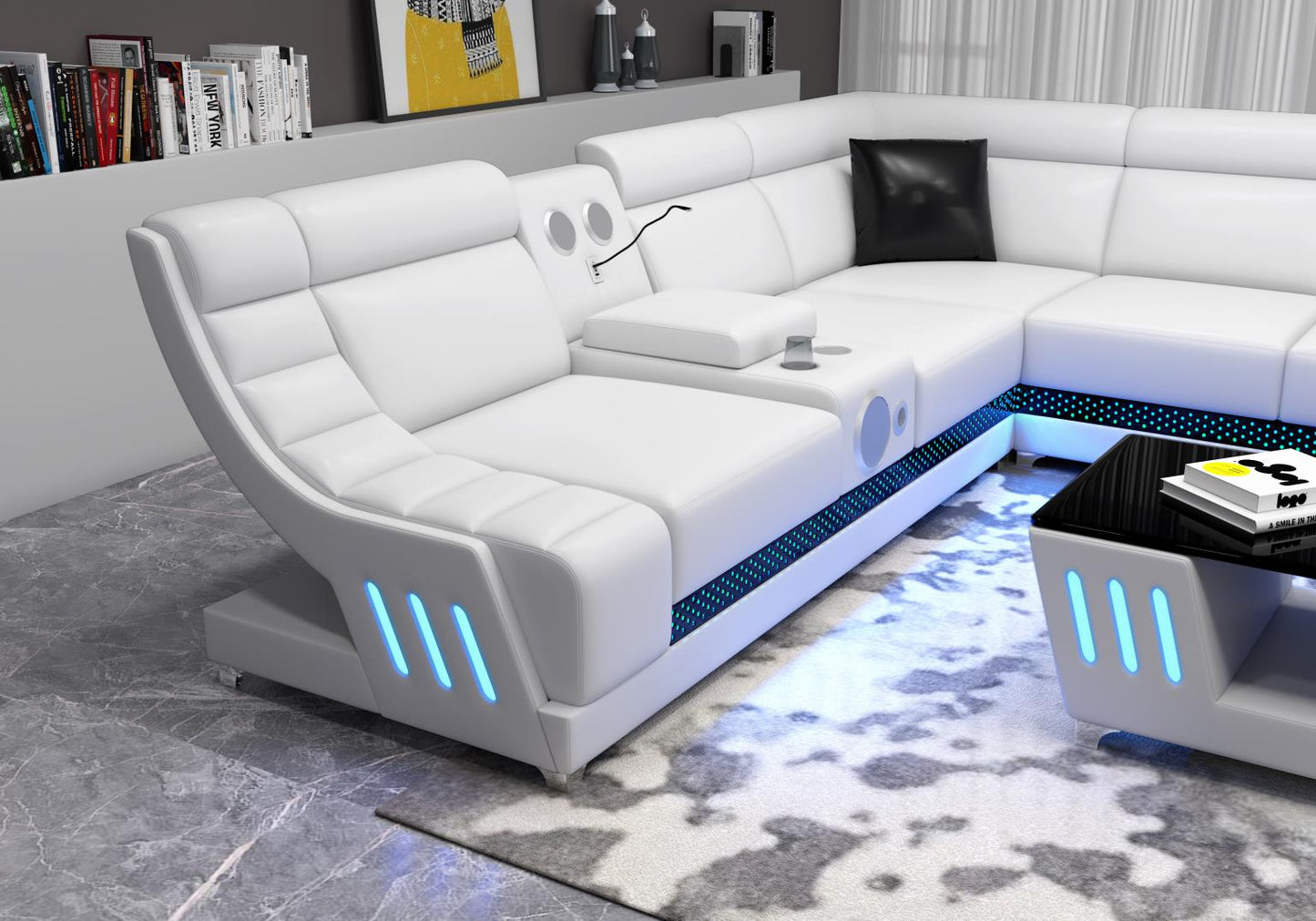 VISCOTTI 🔊“Bluetooth Speaker” 🔊Home Theater Sectional Sofa with LED LIGHTING 💡 & USB 🔌Charging Ports 🔌 Titanic