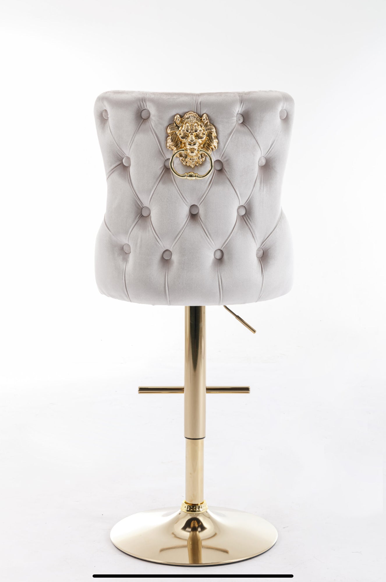 Lion Head Velvet Tufted Swiveling Nail Head Bar Stools (Premium Gold Lion Head & Base) House to Home Furnishings LLC