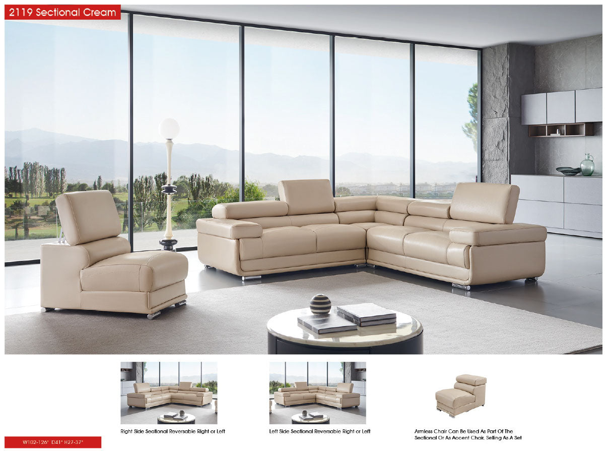 2119 Modern “Italian Top Grain Leather” Sectional with Adjustable Headrest by ESF Furniture ESF Furniture