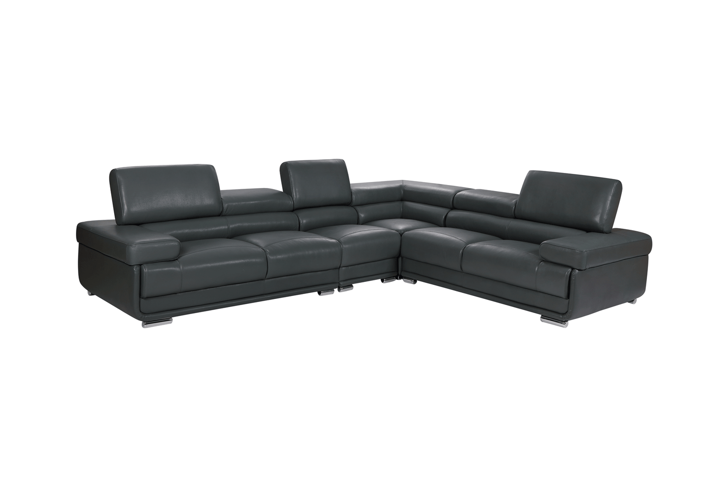 ESF Furniture Top Grain Leather Sectional Sofa with Adjustable Headrest In Shadow Grey ESF Furniture