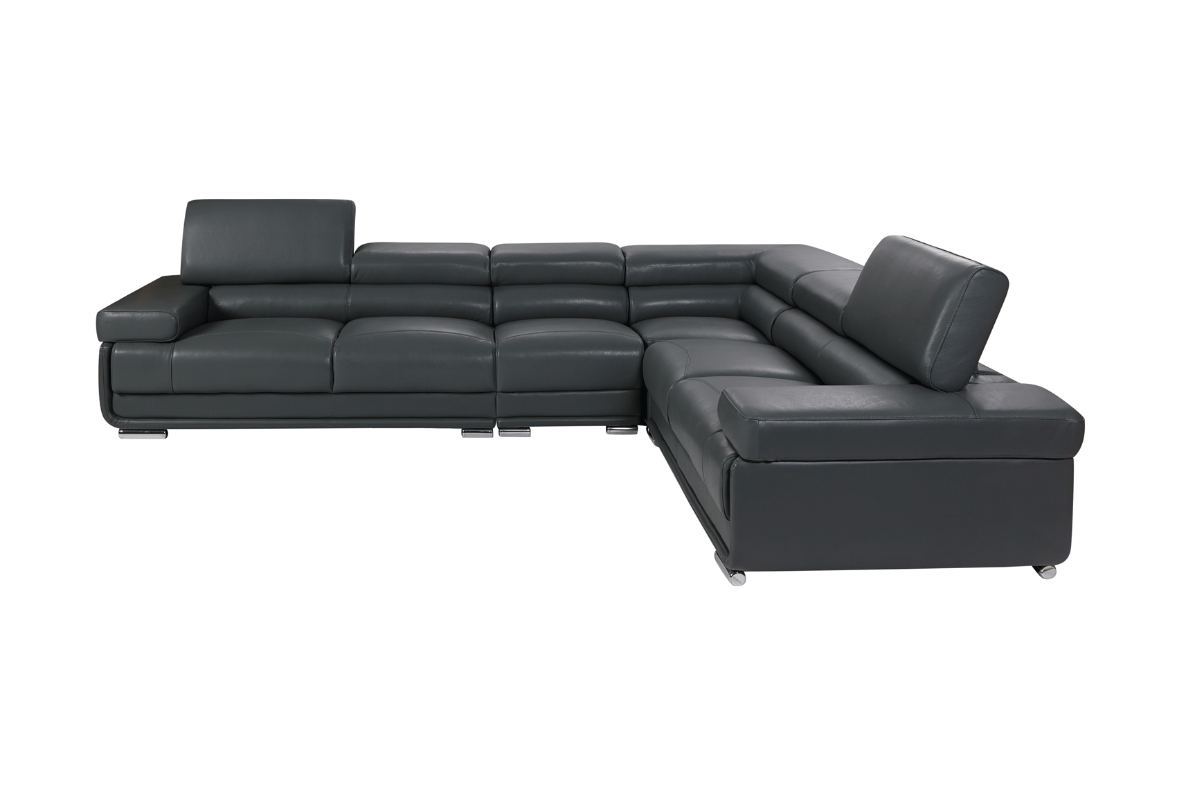 ESF Furniture Top Grain Leather Sectional Sofa with Adjustable Headrest In Shadow Grey ESF Furniture