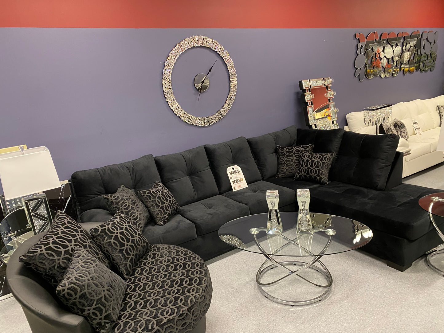 CRISTAL ROYALE Upholstered Sectional Sofa in Ebony BLACK Premium Chanel Velvet Fabric ** Available In Over 500 in house Colors and Patterns to Choose From, ** Custom Made To Order ** Design It Your Way House to Home Furnishings LLC