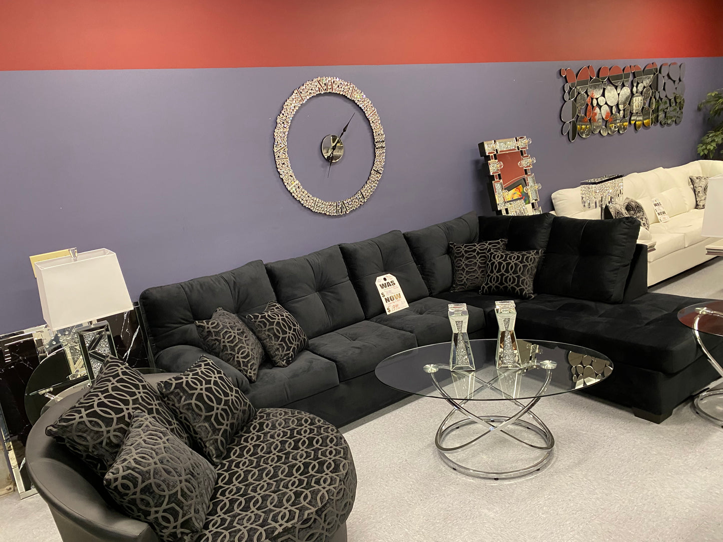 CRISTAL ROYALE Upholstered Sectional Sofa in Ebony BLACK Premium Chanel Velvet Fabric ** Available In Over 500 in house Colors and Patterns to Choose From, ** Custom Made To Order ** Design It Your Way House to Home Furnishings LLC