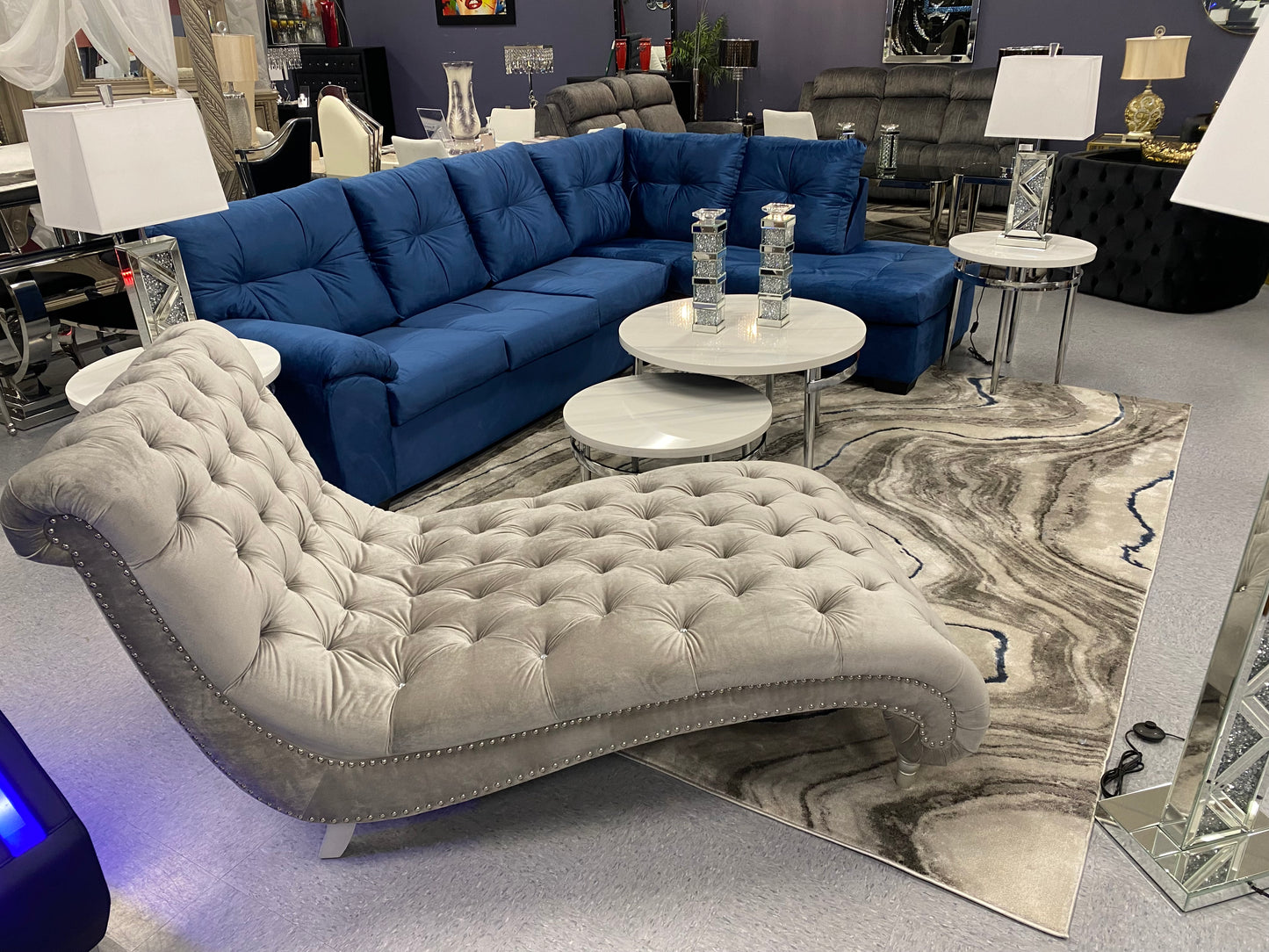 CRISTAL ROYALE Upholstered Sectional Sofa in Coastal Blue Premium Chanel Velvet Fabric ** Available In Over 500 in house Colors and Patterns to Choose From, ** Custom Made To Order ** Design It Your Way House to Home Furnishings LLC