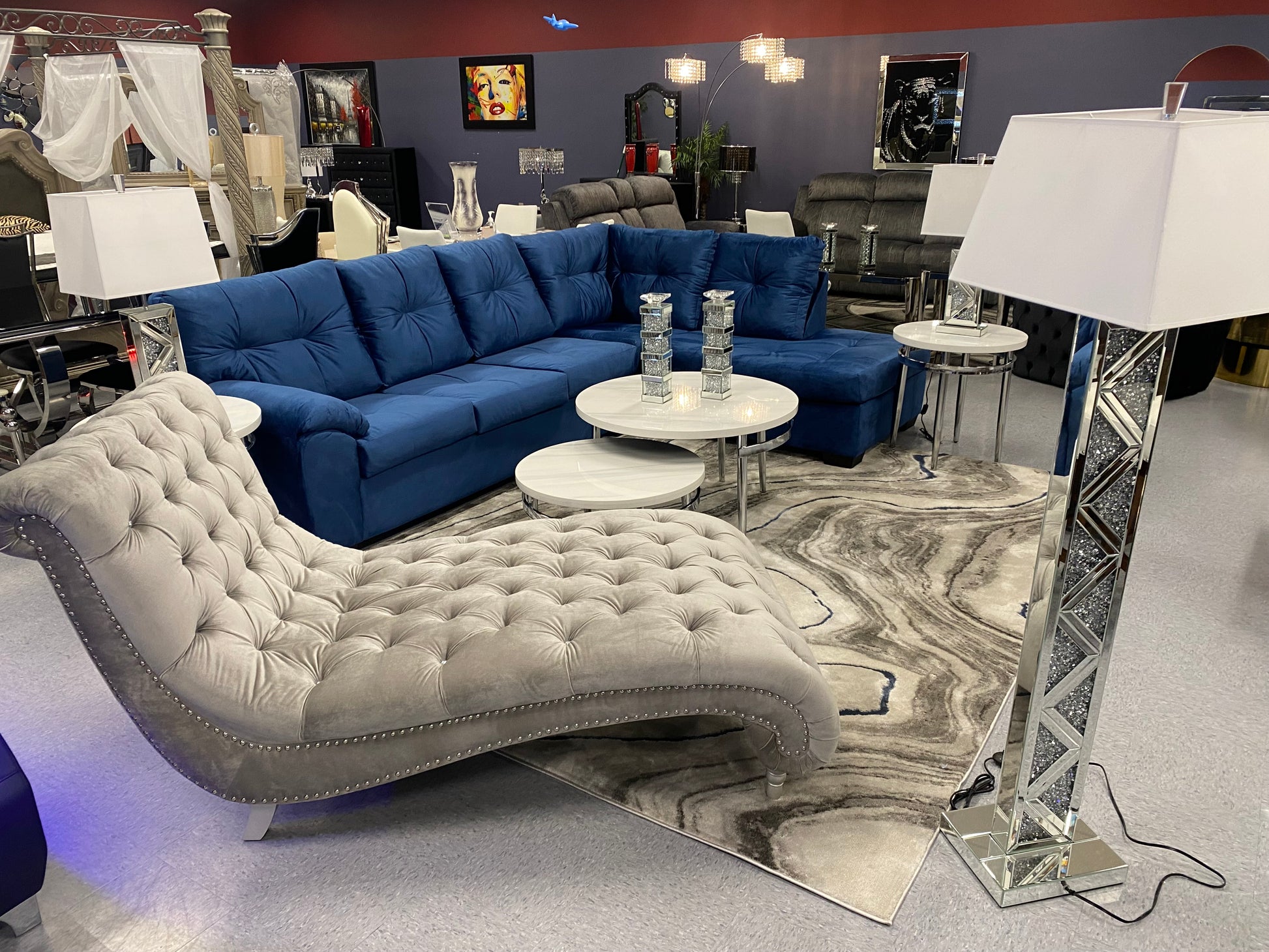 CRISTAL ROYALE Upholstered Sectional Sofa in Coastal Blue Premium Chanel Velvet Fabric ** Available In Over 500 in house Colors and Patterns to Choose From, ** Custom Made To Order ** Design It Your Way House to Home Furnishings LLC