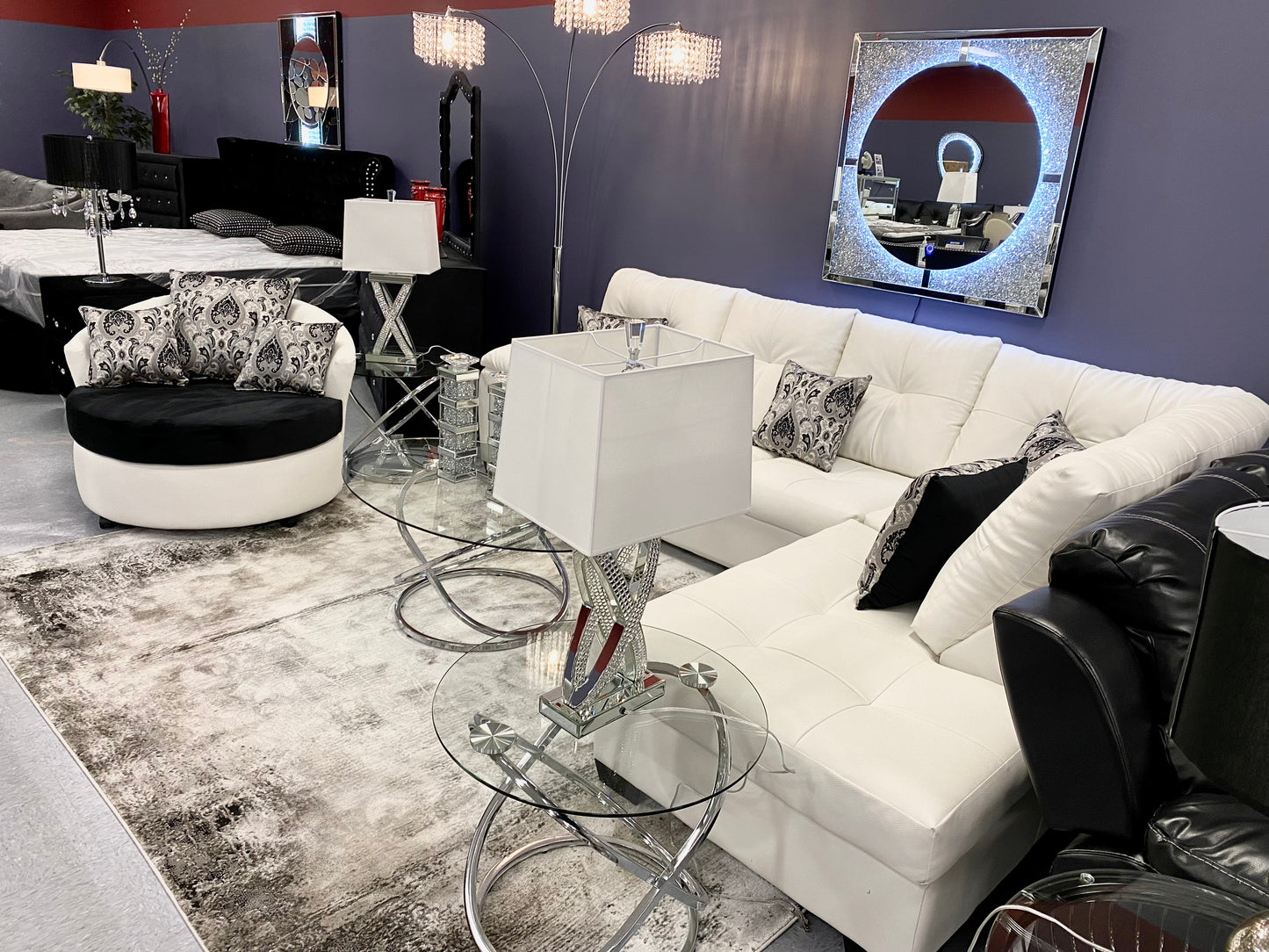 CRISTAL ROYALE OXFORD WHITE LEATHER Upholstered Sectional Sofa in ** Available In Over 500 in house Colors and Patterns to Choose From, ** Custom Made To Order ** Design It Your Way House to Home Furnishings LLC