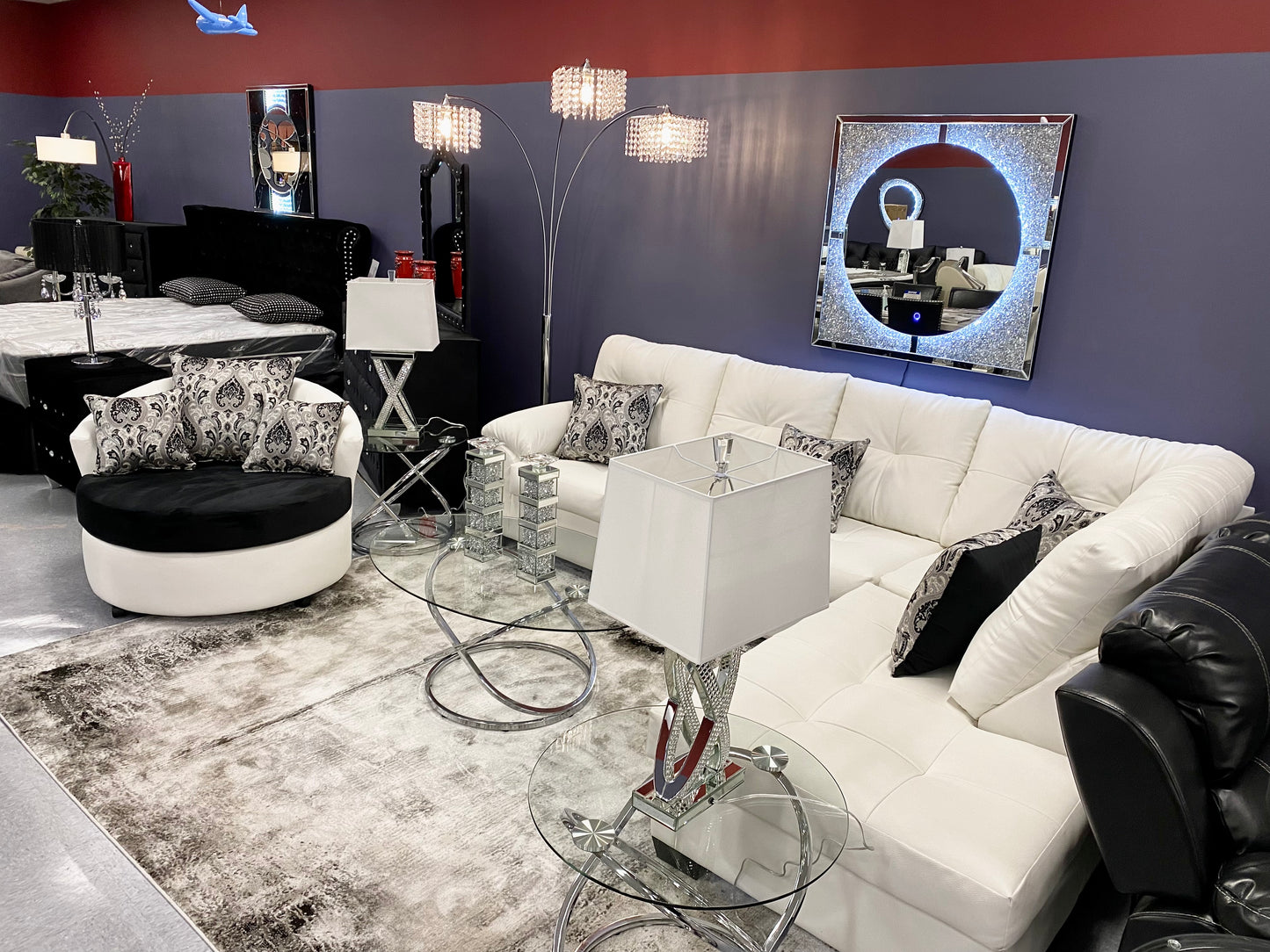 CRISTAL ROYALE OXFORD WHITE LEATHER Upholstered Sectional Sofa in ** Available In Over 500 in house Colors and Patterns to Choose From, ** Custom Made To Order ** Design It Your Way House to Home Furnishings LLC