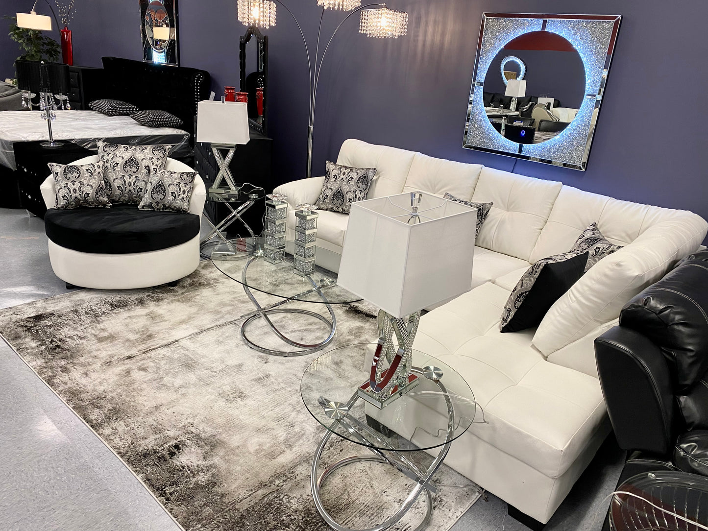 CRISTAL ROYALE OXFORD WHITE LEATHER Upholstered Sectional Sofa in ** Available In Over 500 in house Colors and Patterns to Choose From, ** Custom Made To Order ** Design It Your Way House to Home Furnishings LLC