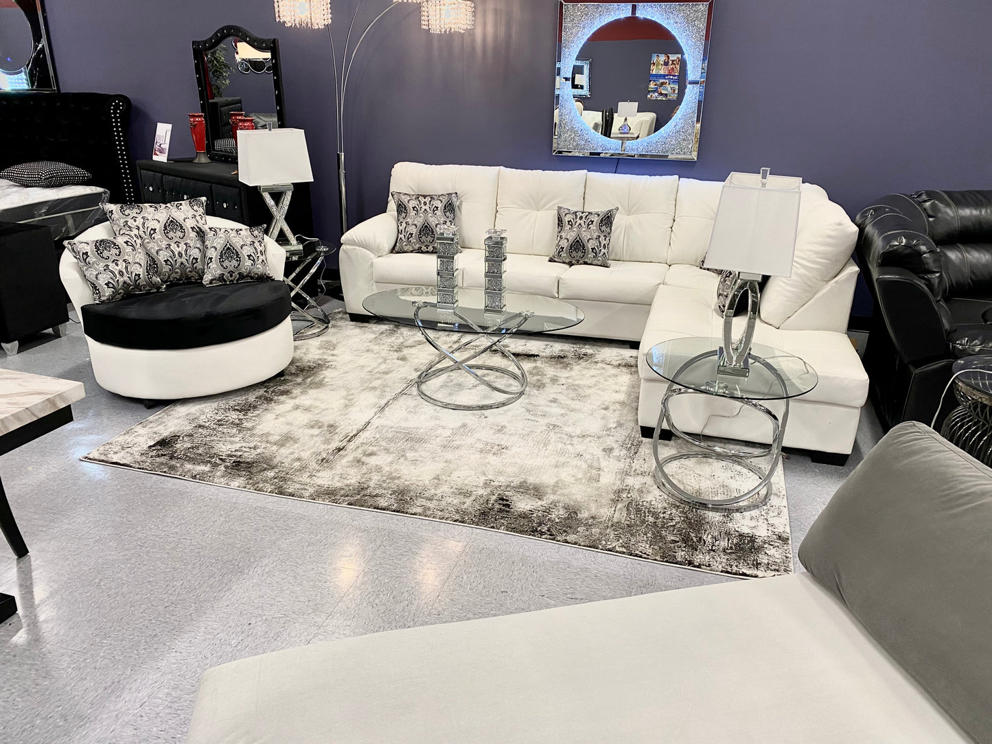 CRISTAL ROYALE OXFORD WHITE LEATHER Upholstered Sectional Sofa in ** Available In Over 500 in house Colors and Patterns to Choose From, ** Custom Made To Order ** Design It Your Way House to Home Furnishings LLC