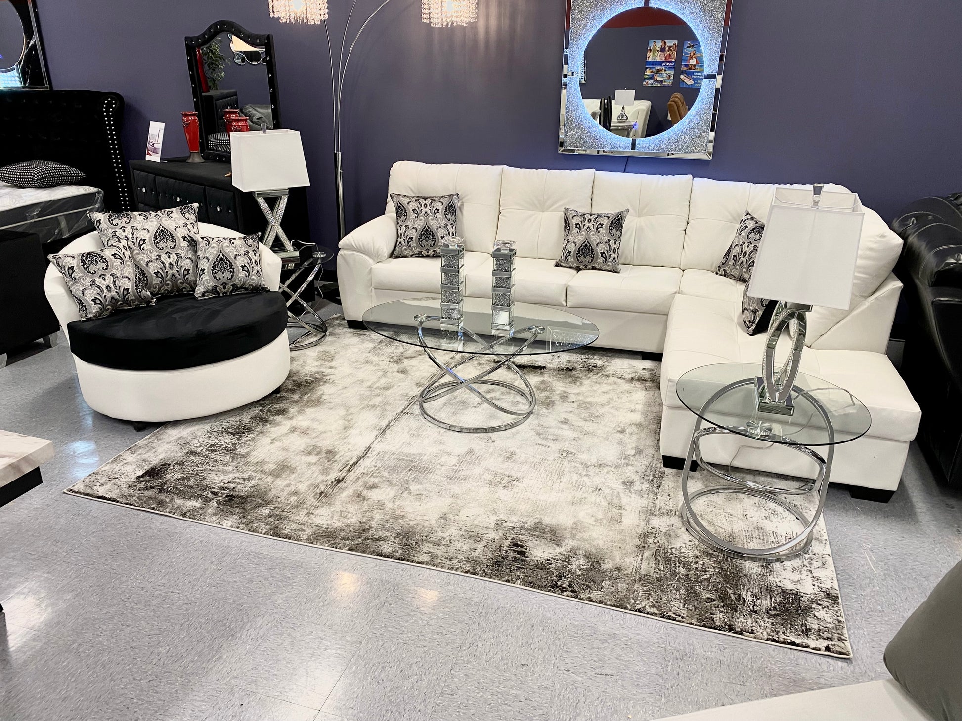 CRISTAL ROYALE OXFORD WHITE LEATHER Upholstered Sectional Sofa in ** Available In Over 500 in house Colors and Patterns to Choose From, ** Custom Made To Order ** Design It Your Way House to Home Furnishings LLC