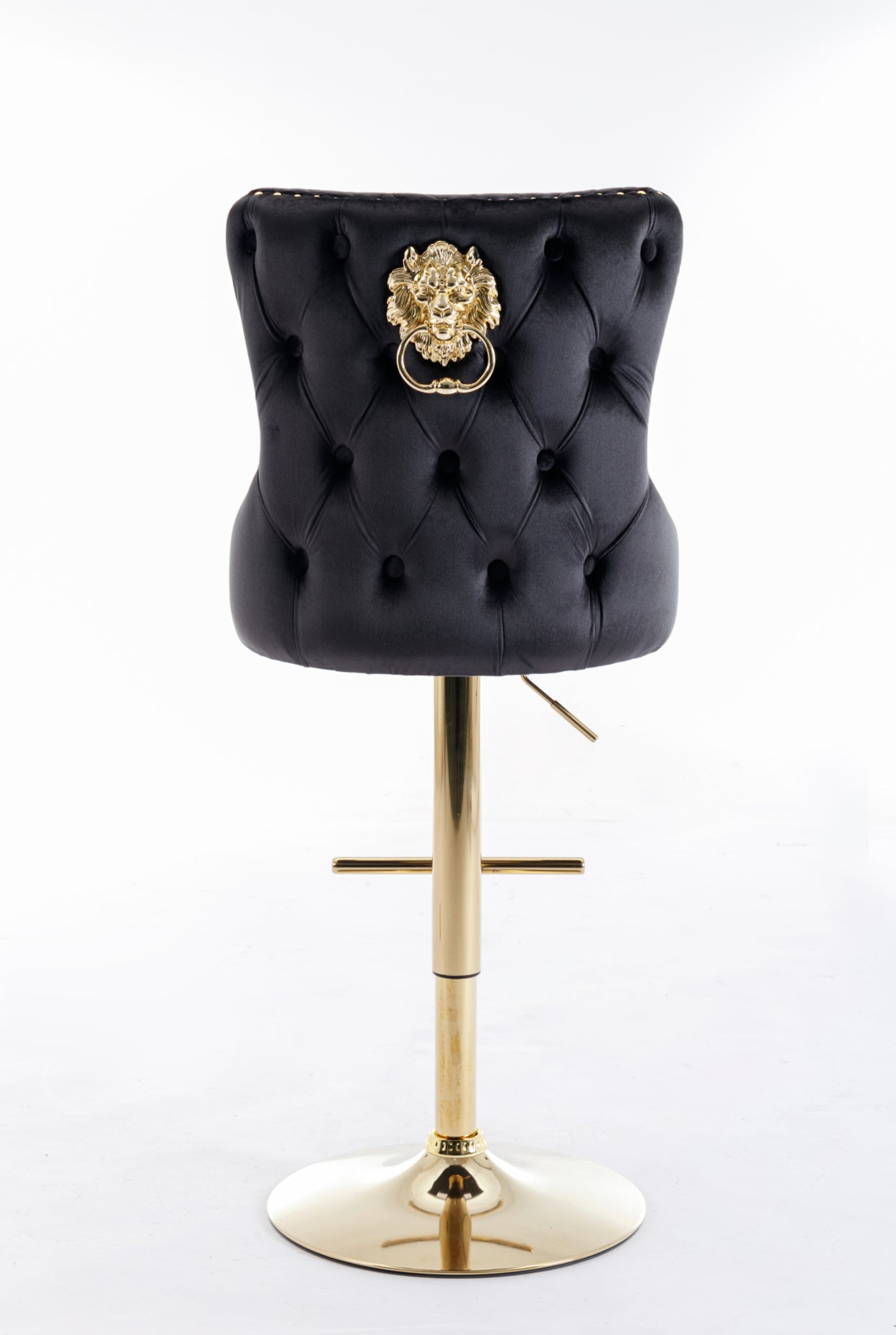 Lion Head Velvet Tufted Swiveling Nail Head Bar Stools (Premium Gold Lion Head & Base) House to Home Furnishings LLC