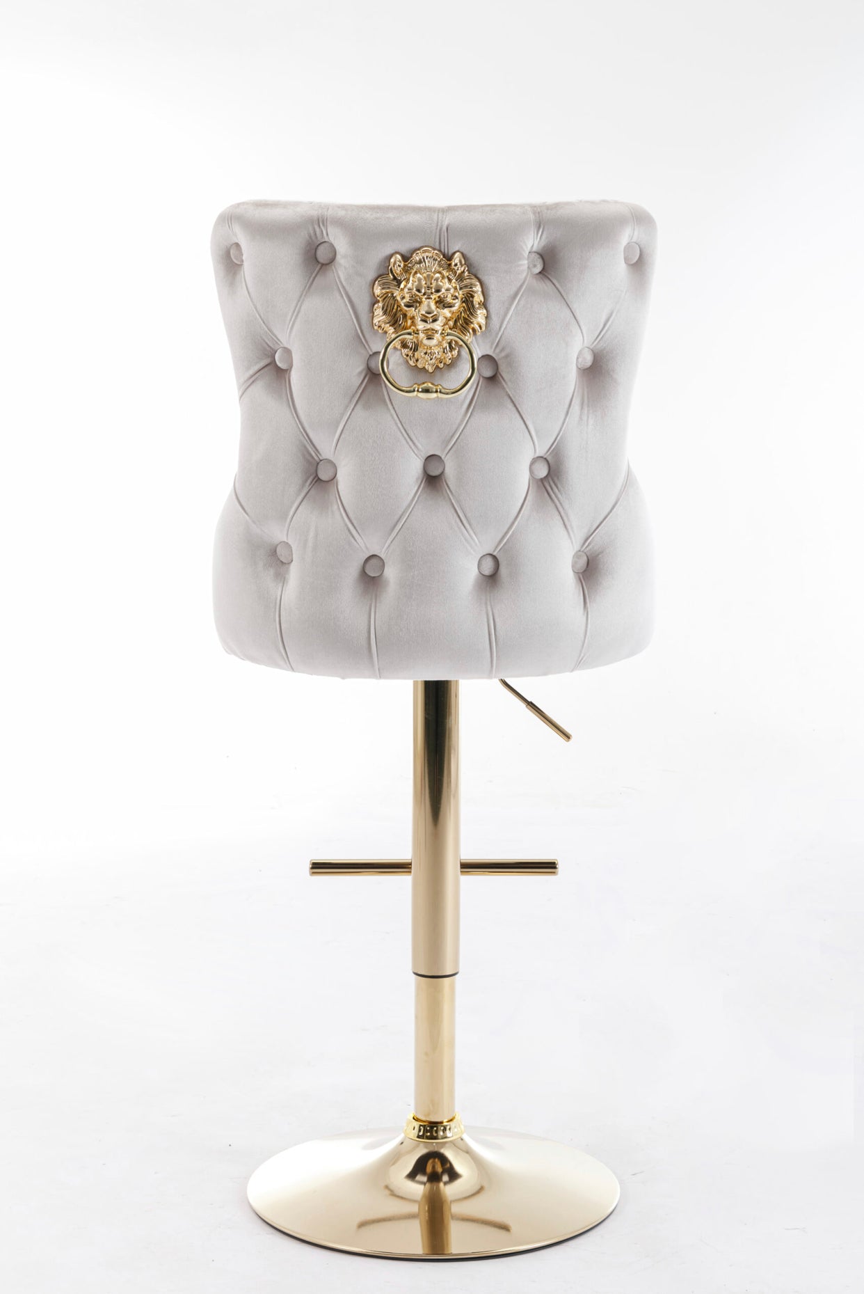 Lion Head Velvet Tufted Swiveling Nail Head Bar Stools (Premium Gold Lion Head & Base) House to Home Furnishings LLC