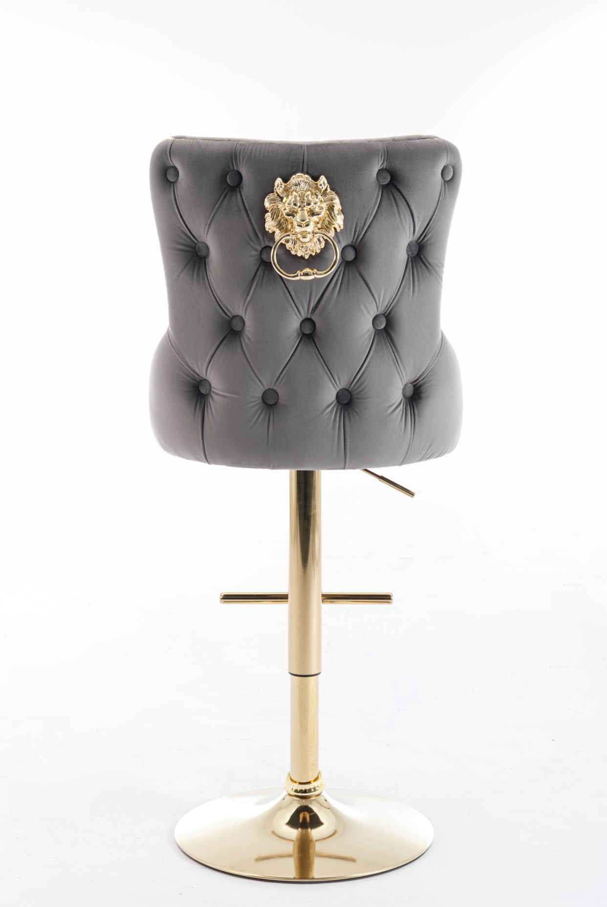 Lion Head Velvet Tufted Swiveling Nail Head Bar Stools (Premium Gold Lion Head & Base) House to Home Furnishings LLC