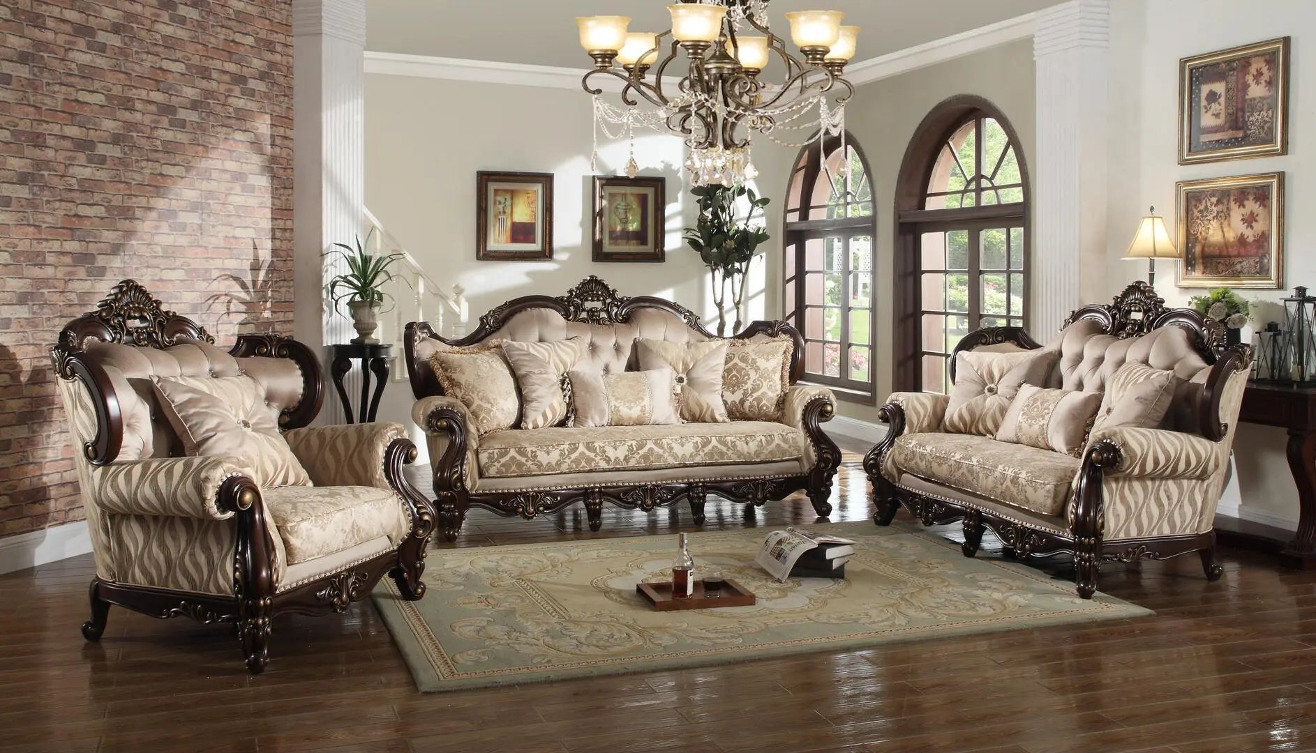 Jade Traditional Sofa and Loveseat in Cherry Wood Finish by Cosmos Furniture Cosmos Furniture