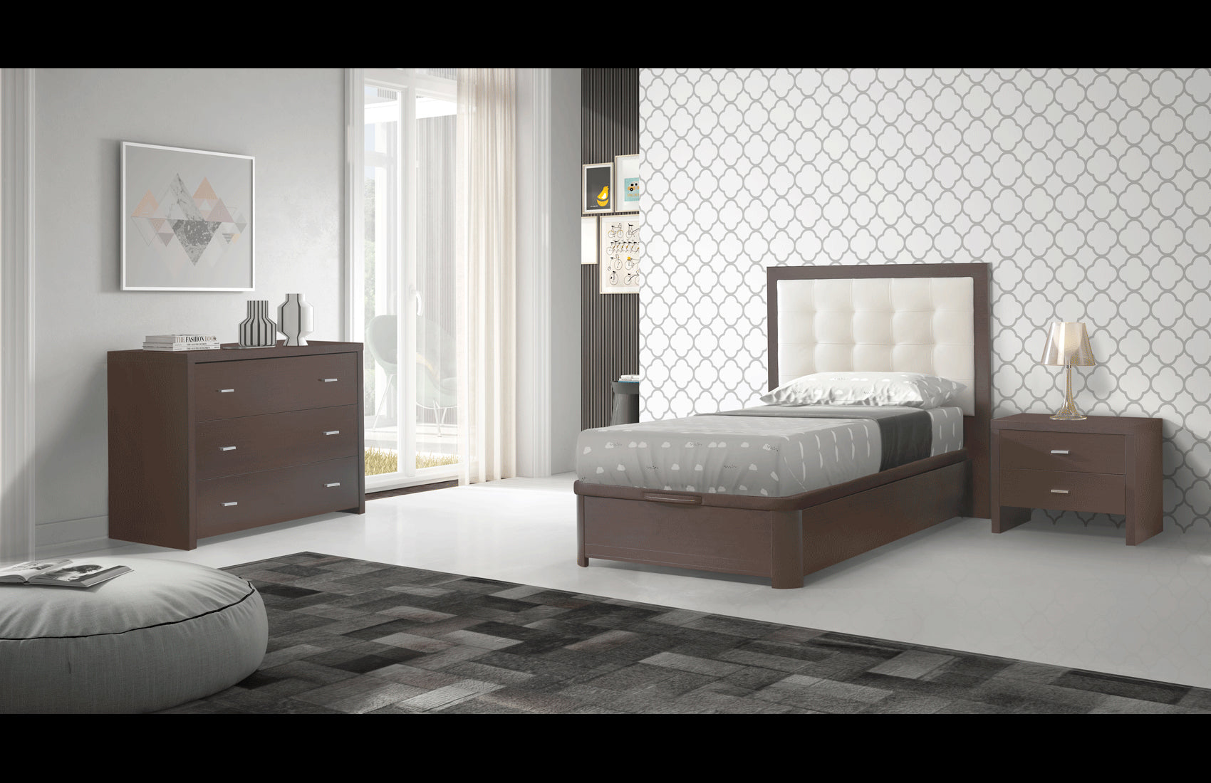 ESF Furniture - Regina 3 Piece Storage Twin Size Bedroom Set in Wenge - REGINABEDTS-3SET ESF Furniture