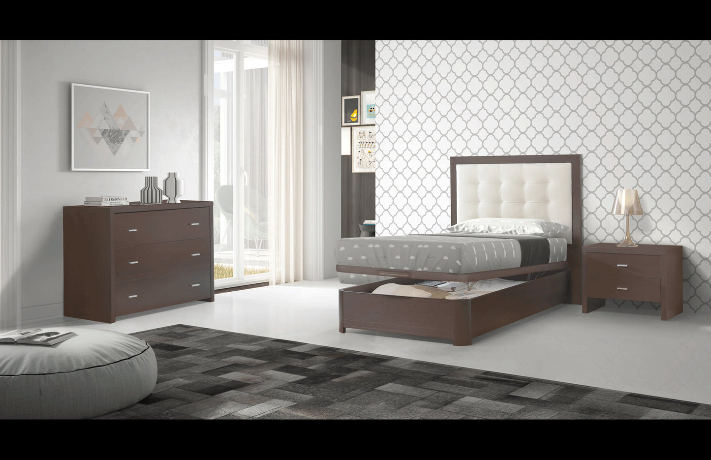 ESF Furniture - Regina 3 Piece Storage Twin Size Bedroom Set in Wenge - REGINABEDTS-3SET ESF Furniture