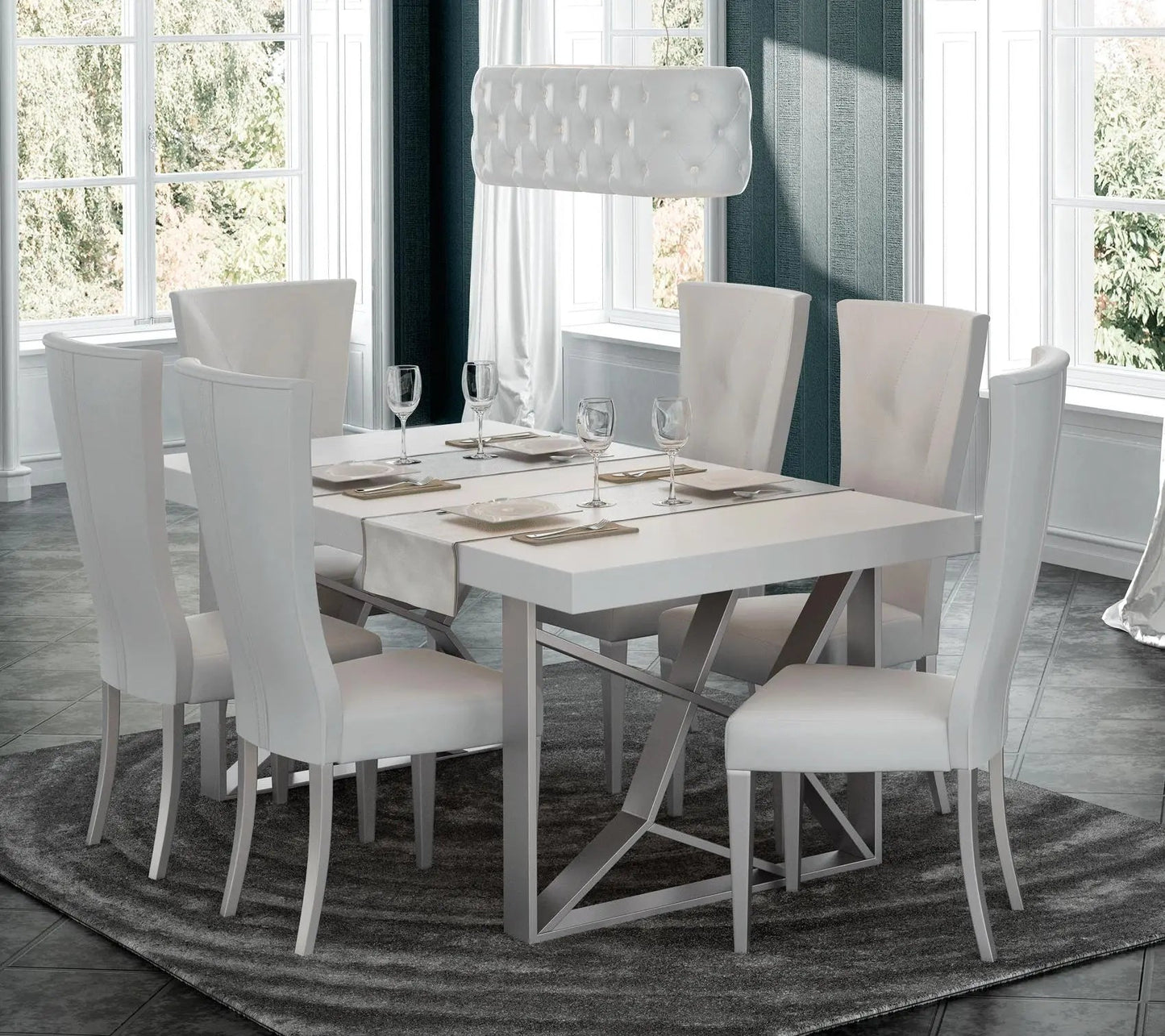 Kiu Modern Rectangular Dining Room Set High Gloss White Color by ESF Furniture ESF Furniture