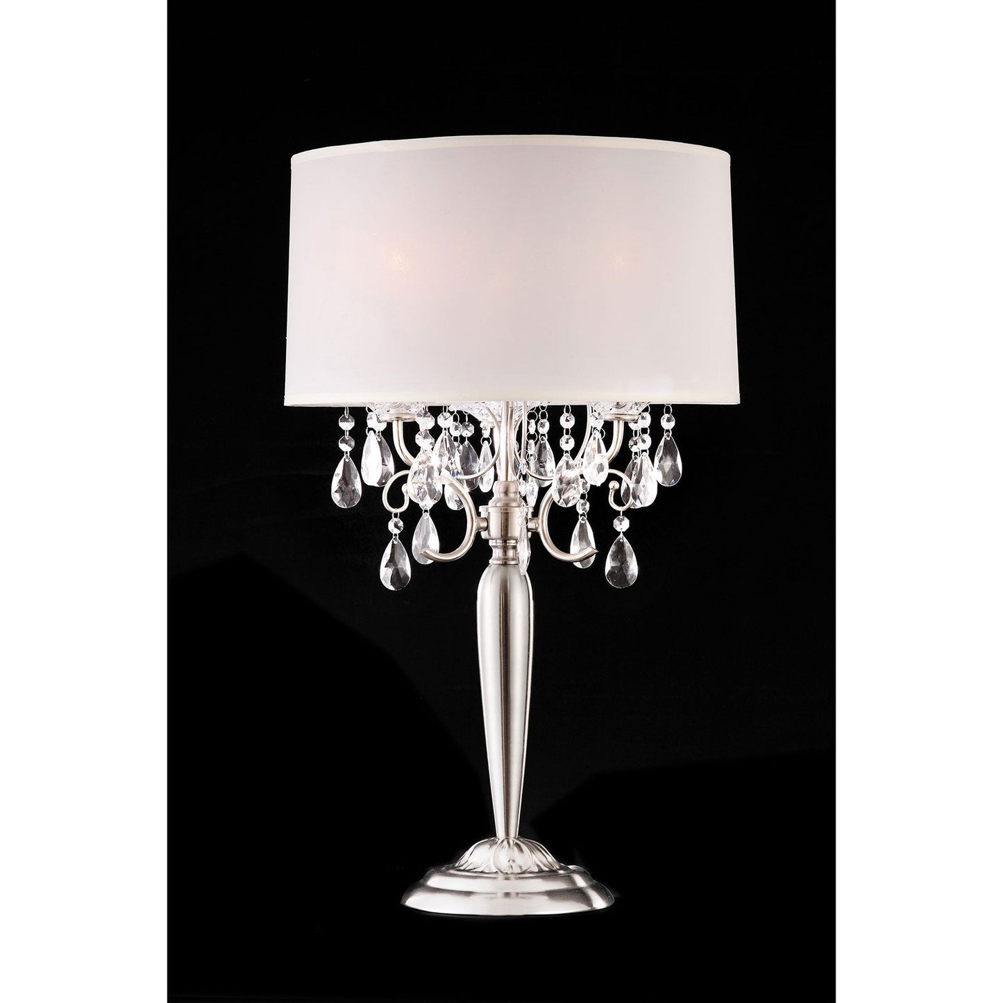 Sophy White/Chrome Table Lamp, Hanging Crystal FOA East